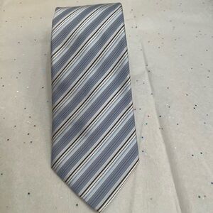 Hugo Boss Blue and Gray Striped Tie